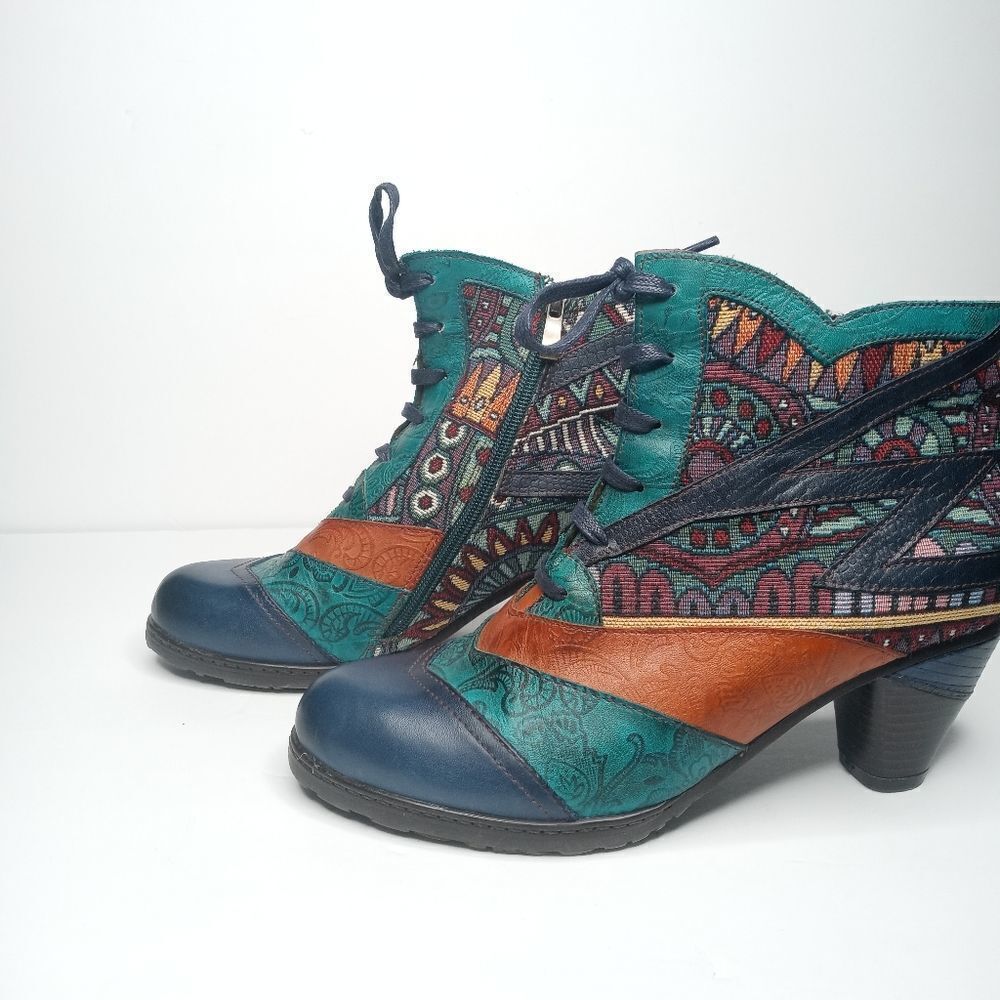 Socofy Bohemiansplicing Pattern Block Zipper Ankl… - image 6